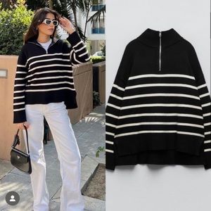 Black and White Stripe Zara Quarter Zip